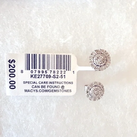 Macy’s Silver Bridge 1/10 CTW Diamond Spiral Pierced Earrings | Orig. $200 - Picture 3 of 4